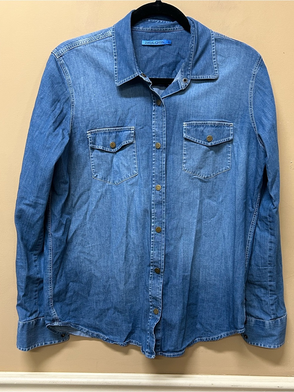 J McLaughlin Denim Shirt Womens Medium Blue Snap Button up Casual Western